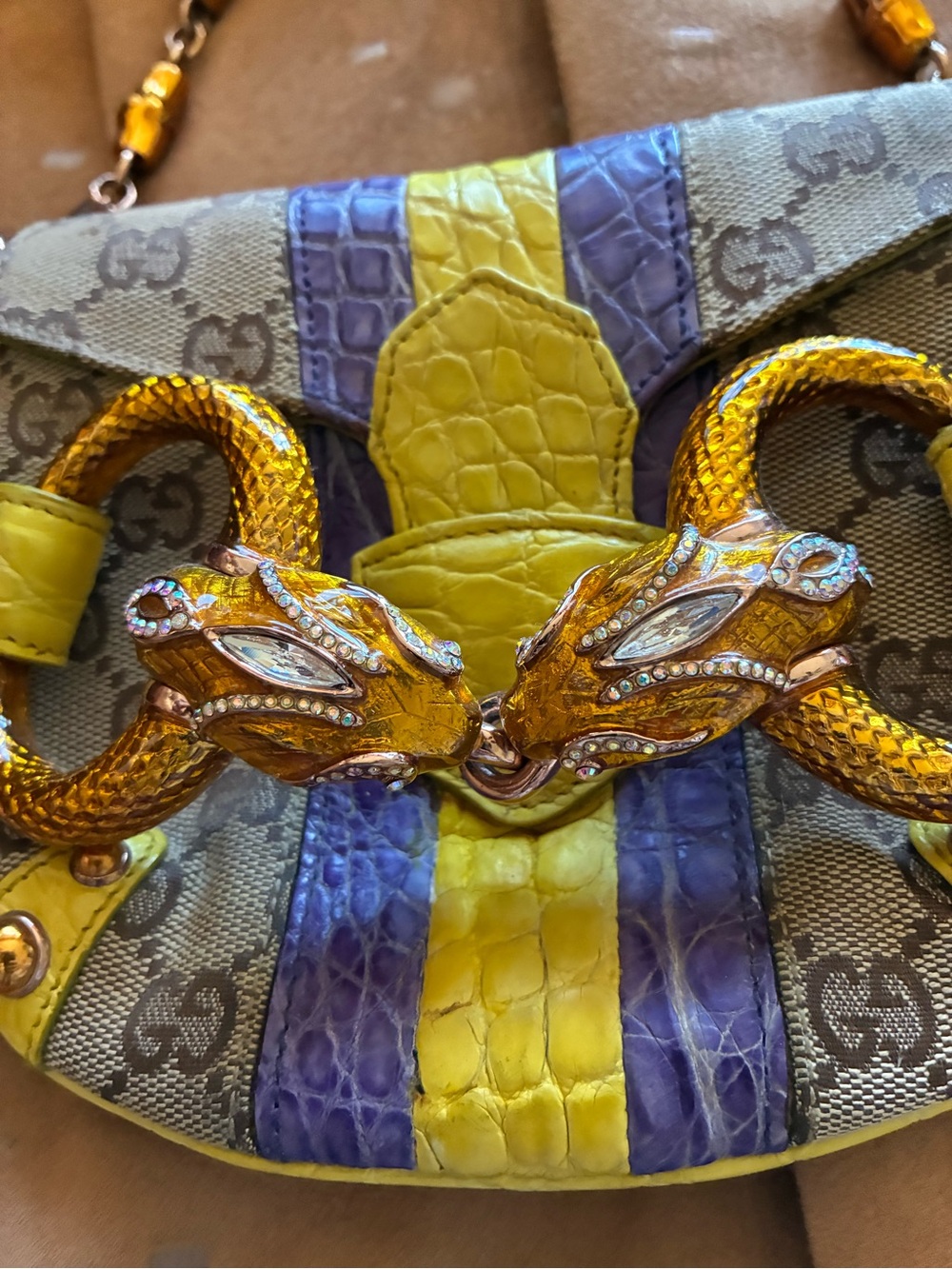 Gucci GG Crocodile 2004 Tom Ford bamboo oro coccodrillo jewel snakehead horsebit - Picture 4 of 10
